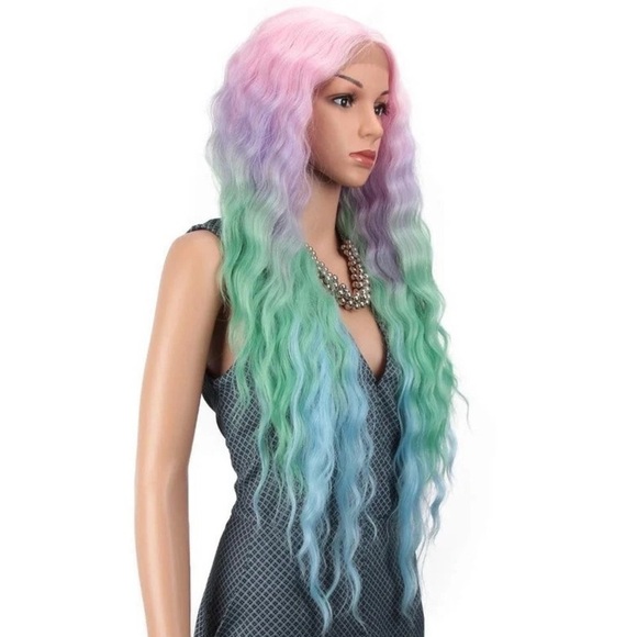 ✨28” RAINBOW UNICORN LOOSE WAVY LACE FRONT WIG NWT - Picture 4 of 9